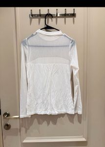 White Sheer Ribbed Mock Neck Top