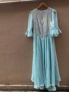 Stunning Light Blue Lace Ethnic Gown