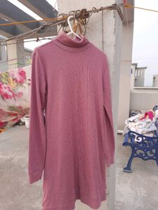 Ajio Ribbed Dusty Purple Pink Dress Women