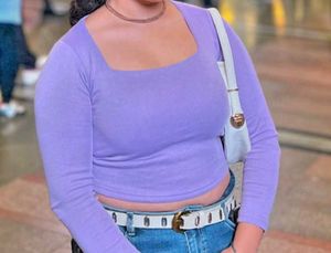 Purple Square Neck Ribbed Crop Top