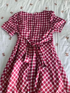Red Gingham Lace Trim Dress
