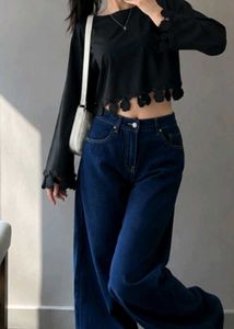 Stylish Black Top with Scalloped Hem