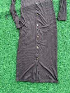Brown Button-Down Midi Dress