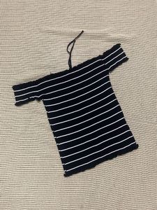 Striped Off-Shoulder Lace-Up Top