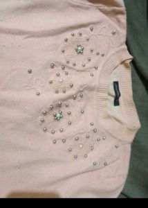 Cute Pink Pearl Embellished Sweater