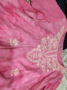 pink tie dye chikankari kurti