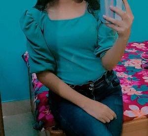 Teal Puff Sleeve Top