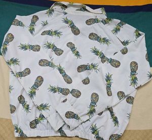 Retro Pineapple Print Button-Up Shirt