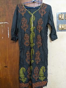 Floral Print Black Kurta