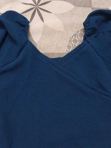 Blue Long Sleeve Wrap Top