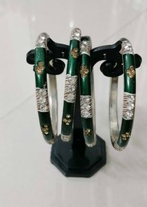 Set of 4 Green Bangles with Rhinestones
