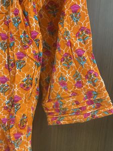 Orange Floral Print Kurta
