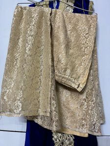 Royal Blue Velvet Gown with Gold Embroidery
