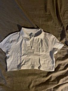 H&amp;M White Cropped Polo T-Shirt