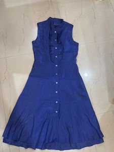 Royal Blue Ruffle Button-Up Dress