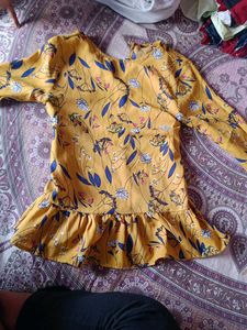 Yellow Floral Print Peplum Top