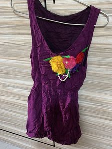 Boho Floral Applique Purple Tank Top
