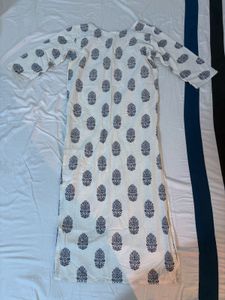 White Kurta with Navy Blue Print