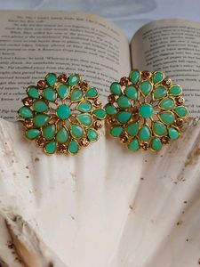 Spiral Pearl Drop &amp; Green Stud Earrings