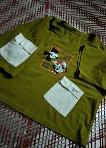 Olive Green Mickey &amp; Minnie Graphic Tee