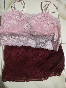 Lace Bralette Set - Pink &amp; Maroon