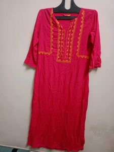 Pink Kurta with Yellow Embroidery