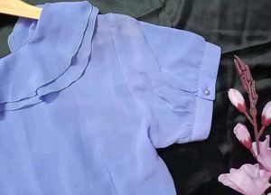 Chic Lavender Lace Trim Blouse