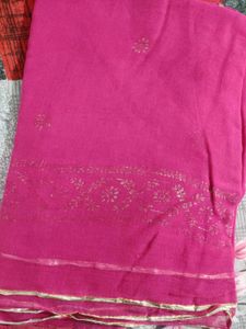 Vibrant Red Bandhani Saree with Golden Border
