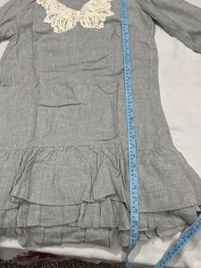 Gray Lace Neck Dress