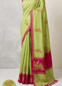 Lime Green Saree with Gold Embroidery