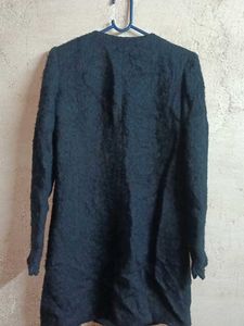 Elegant Navy Textured Coat Long