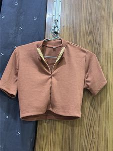 Brown Ribbed Cropped Top