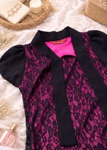 Elegant Black & Pink Lace Blouse