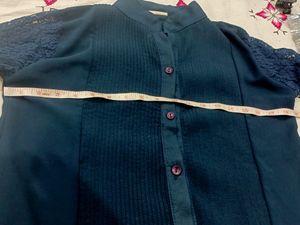 Navy Blue Shirt Dress With Lacy Sleeves