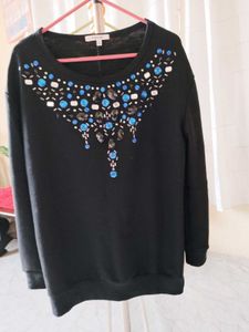 Embellished Black Crew Neck Top