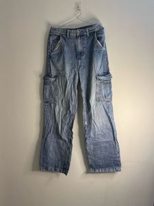 Womens Light Wash Cargo Jeans