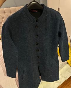 Shimmer Blue Trench Coat Woollen