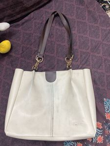 Chic Cream Tote Bag with Brown Straps