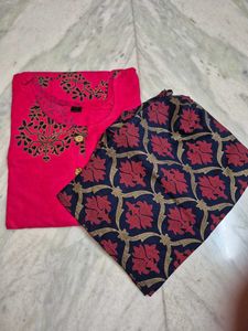 Vibrant Pink Kurta Set with Block Print