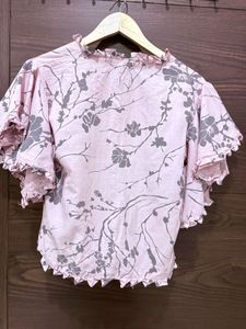 Pink Floral Print Ruffled Top