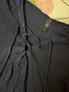 Navy Blue Lace-Up V-Neck Top