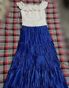 Blue Tiered Skirt and white top