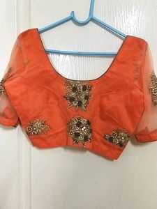 Navratri Gorgeous Orange &amp; Blue Embroidered