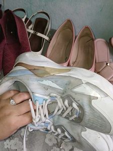 White &amp; Blue Lace-Up Sneakers