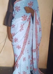 White Floral Print Saree