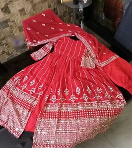 Red Embroidered Anarkali Suit
