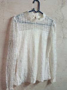 Elegant White Lace High Neck Top Layered