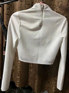 Chic Ribbed Mock Neck Cropped Long Sleeve Top
