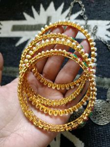 Elegant Pearl and Kundan Bangles Set