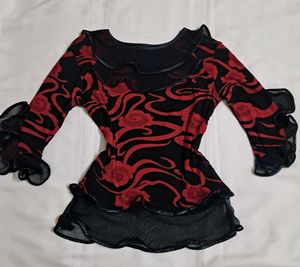 Y2k Vintage Gothic Dark Romance Red Rose Print Top